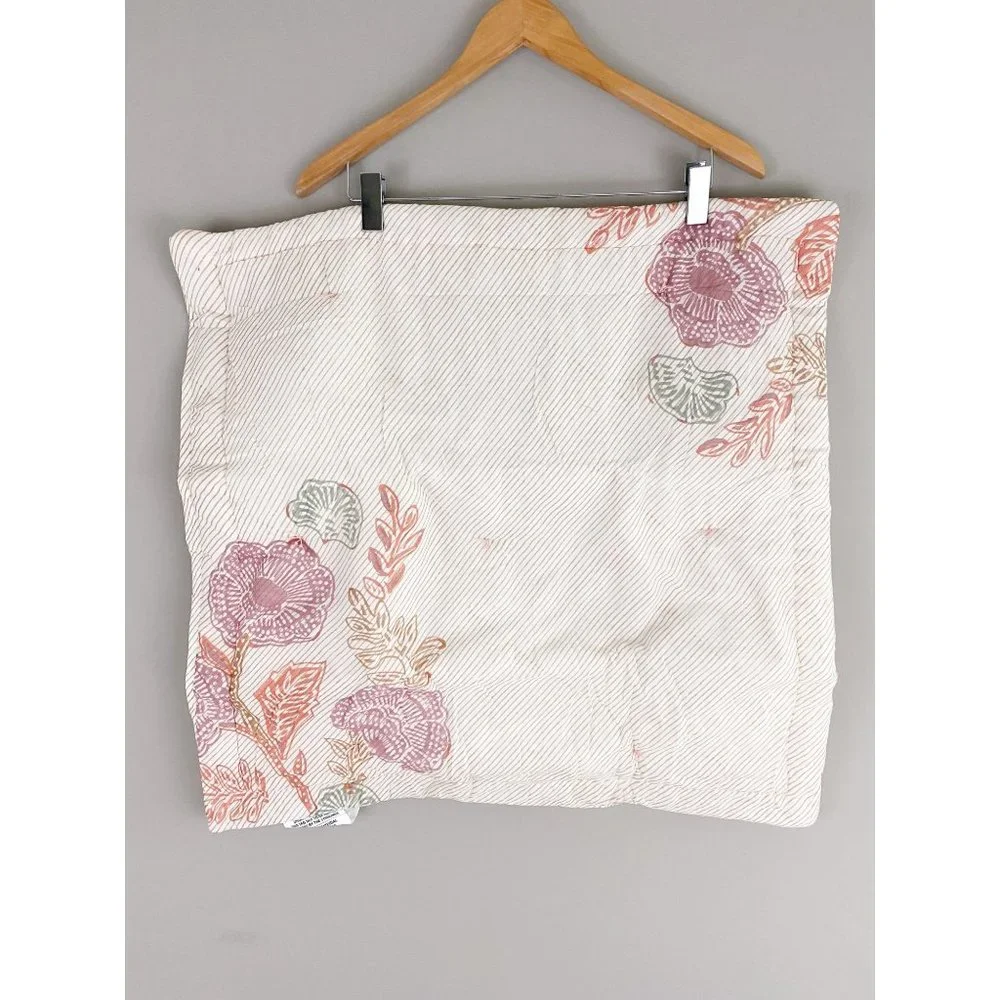 West Elm Floral Block Print Quilted Organic Cotton Euro Sham NEW Terracotta
